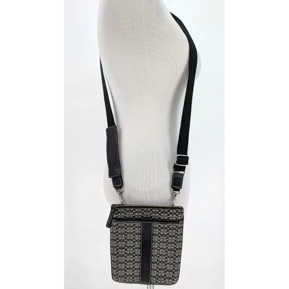 Coach Gray Black Signature‎ Mini C Canvas Leather Trim Crossbody Bag Y2K Classic - Picture 2 of 13